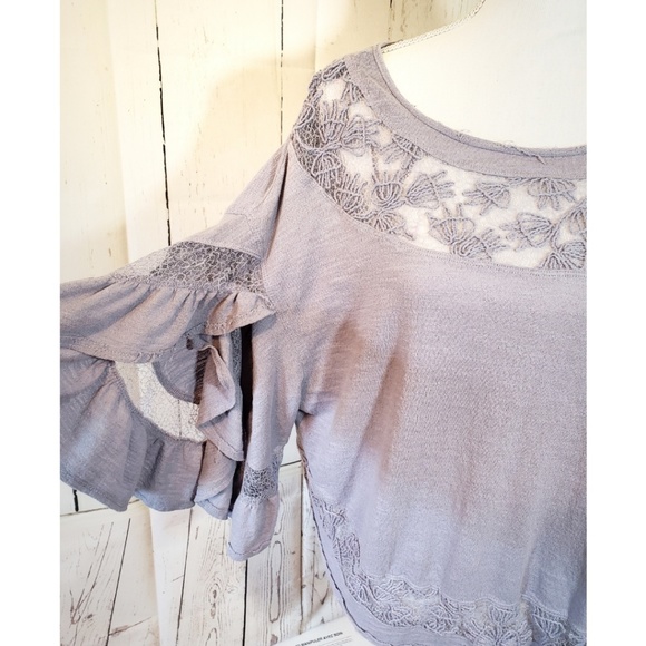FREE PEOPLE dusty purple lacy ruffle blouse S - Picture 4 of 6